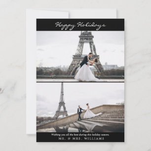 Simple Happy Holidays Black White Photo Collage Holiday Card