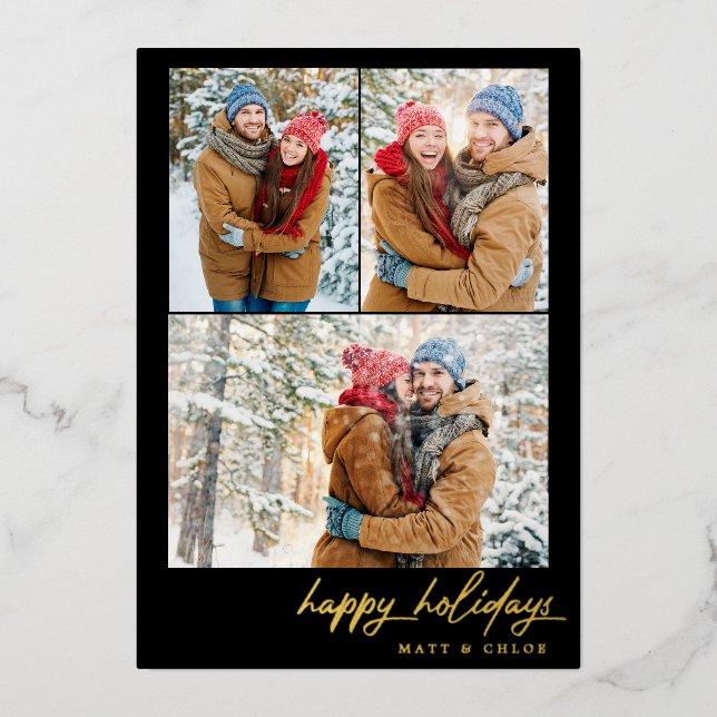 Simple Happy Holidays Christmas Multi-Photo Foil Holiday Card (Front)