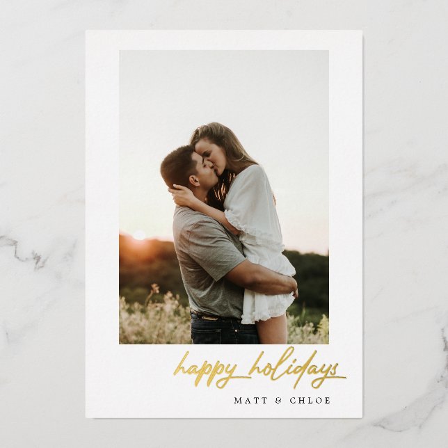 Simple Happy Holidays Christmas Photo Foil Holiday Card (Front)