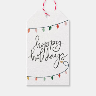 Simple Happy Holidays Colourful String of Lights Gift Tags