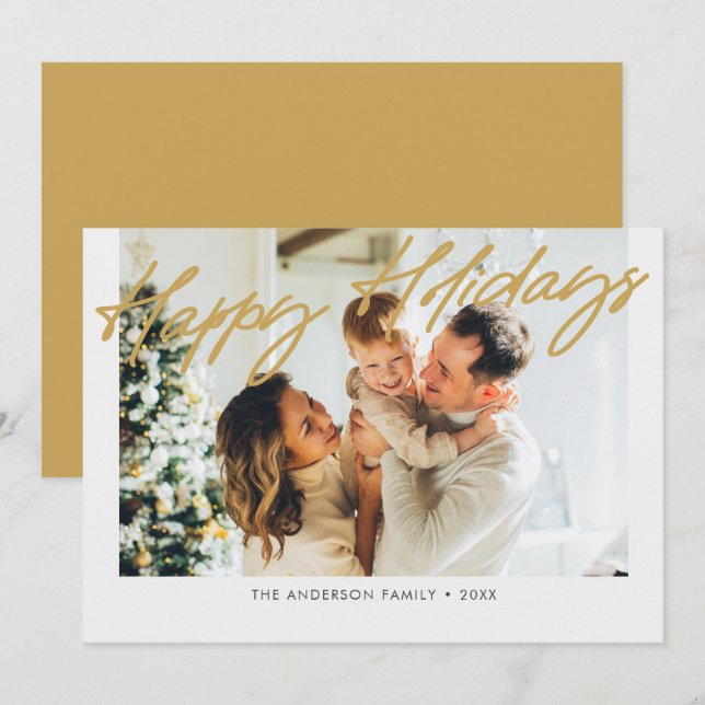 Simple Happy Holidays Handwritten Script Photo Holiday Card (Front/Back)