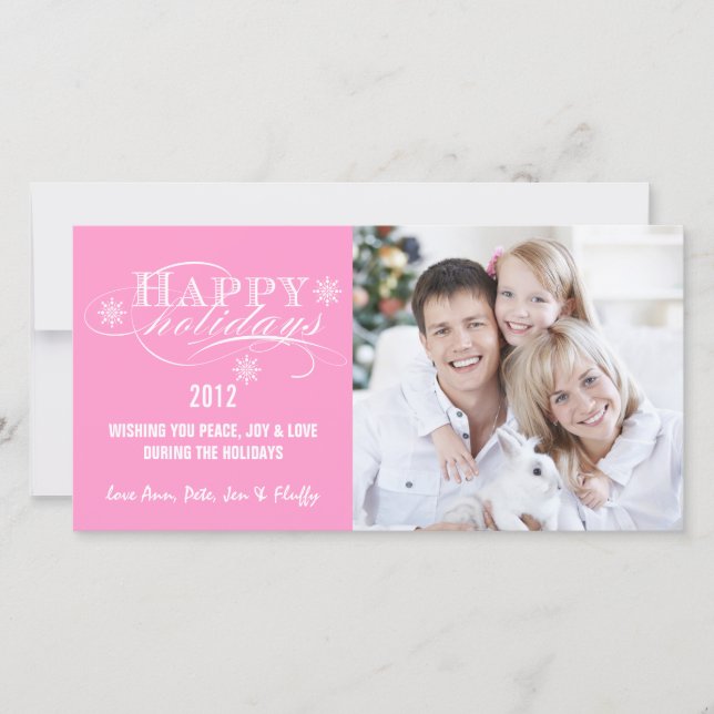 SIMPLE HAPPY HOLIDAYS PHOTO CARDS PINK (Front)