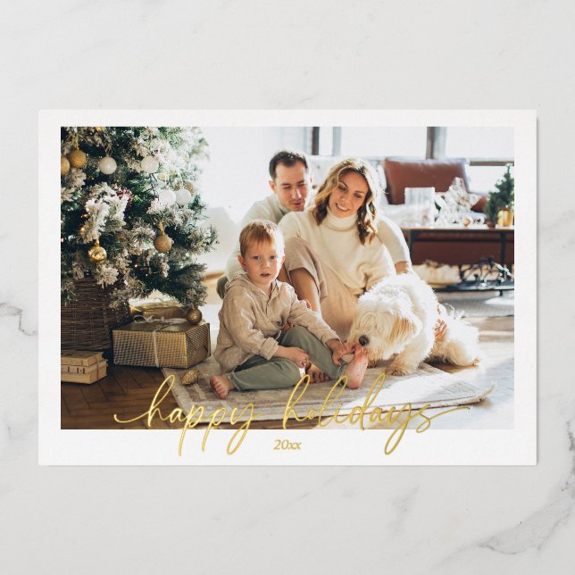 Simple Happy Holidays Photo Foil Christmas Card (Front)
