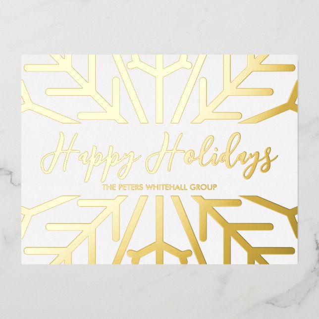 Simple Happy Holidays snowflake Business Gold Foil Foil Holiday Postcard (Front)