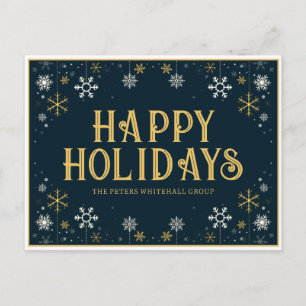 Simple Happy Holidays Snowflake Gold Blue Business Postcard