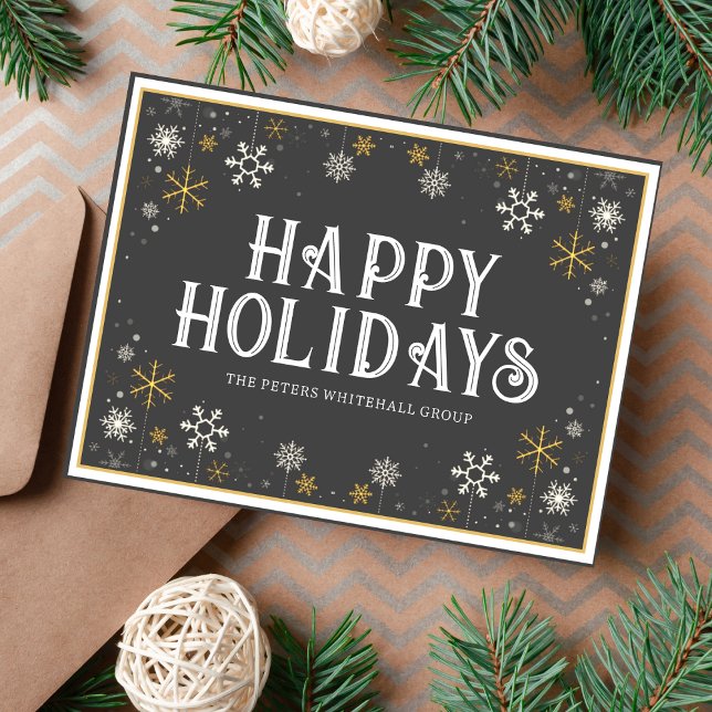 Simple Happy Holidays Snowflake Gold Gray Business Postcard (Creator Uploaded)