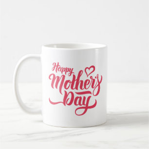 Simple Happy Mother Days Stylish Pink Heart Clean Coffee Mug