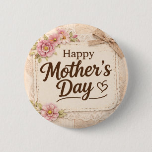 Simple Happy Mother's Day Calligraphy Floral    6 Cm Round Badge