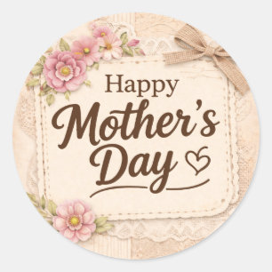 Simple Happy Mother's Day Calligraphy Floral    Classic Round Sticker