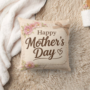 Simple Happy Mother's Day Calligraphy Floral    Cushion