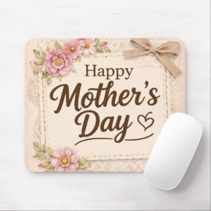 Simple Happy Mother's Day Calligraphy Floral Mouse Mat