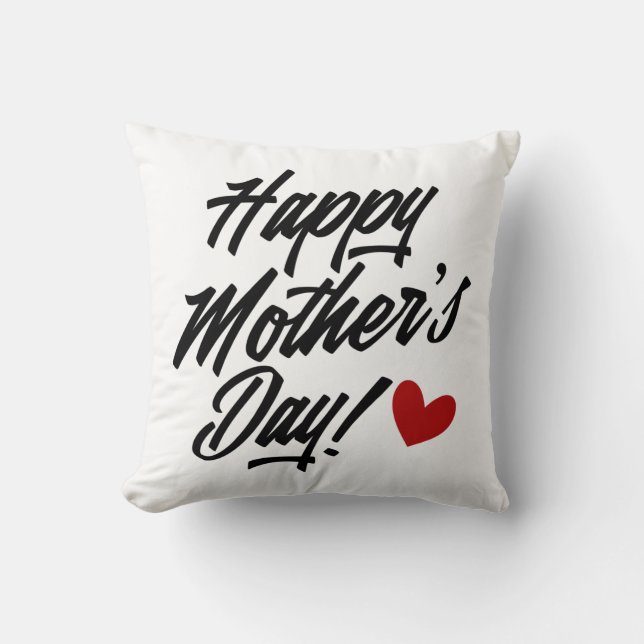 Simple Happy Mother's Day Calligraphy Throw Pillow (Front)