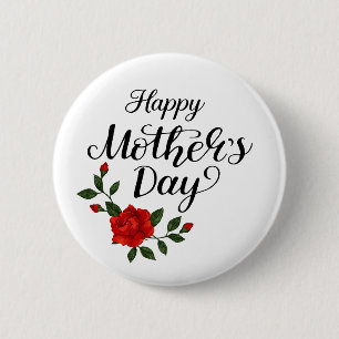 Simple Happy Mother's Day Floral Calligraphy 6 Cm Round Badge
