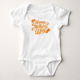Simple Happy Mother's Day Floral Calligraphy Baby Bodysuit