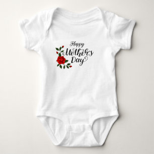Simple Happy Mother's Day Floral Calligraphy Baby Bodysuit