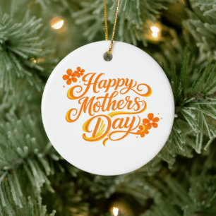 Simple Happy Mother's Day Floral Calligraphy Ceramic Tree Decoration