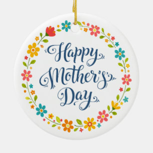 Simple Happy Mother's Day Floral Calligraphy Ceramic Tree Decoration