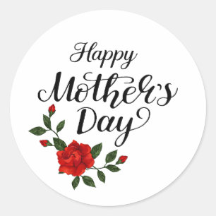 Simple Happy Mother's Day Floral Calligraphy Classic Round Sticker