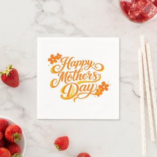 Simple Happy Mother's Day Floral Calligraphy Napkin