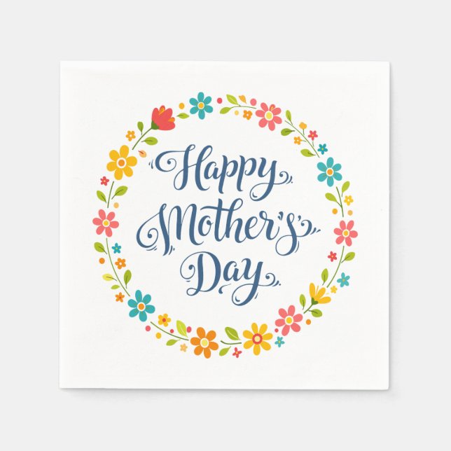 Simple Happy Mother's Day Floral Calligraphy |  Napkin (Front)