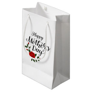 Simple Happy Mother's Day Floral Calligraphy Small Gift Bag