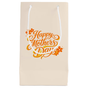 Simple Happy Mother's Day Floral Calligraphy Small Gift Bag