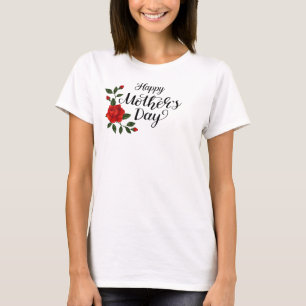 Simple Happy Mother's Day Floral Calligraphy T-Shirt
