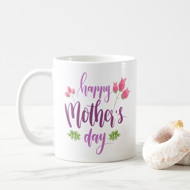 Simple Happy Mother's Day Floral | Coffee Mug (With Donut)