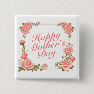 Simple Happy Mother's Day Floral Frame Button