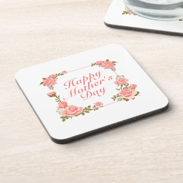 Simple Happy Mother's Day Floral Frame Coaster (Left Side)
