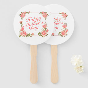 Simple Happy Mother's Day Floral Frame Hand Fan