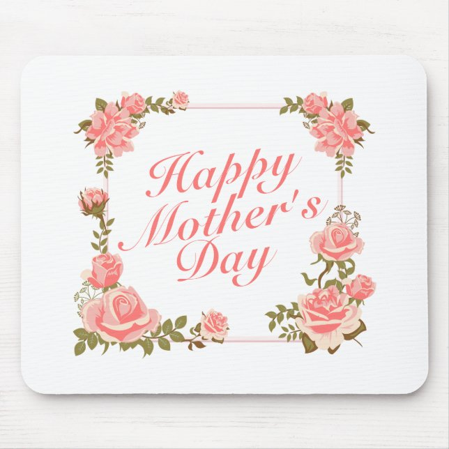 Simple Happy Mother's Day Floral Frame Mousepad (Front)