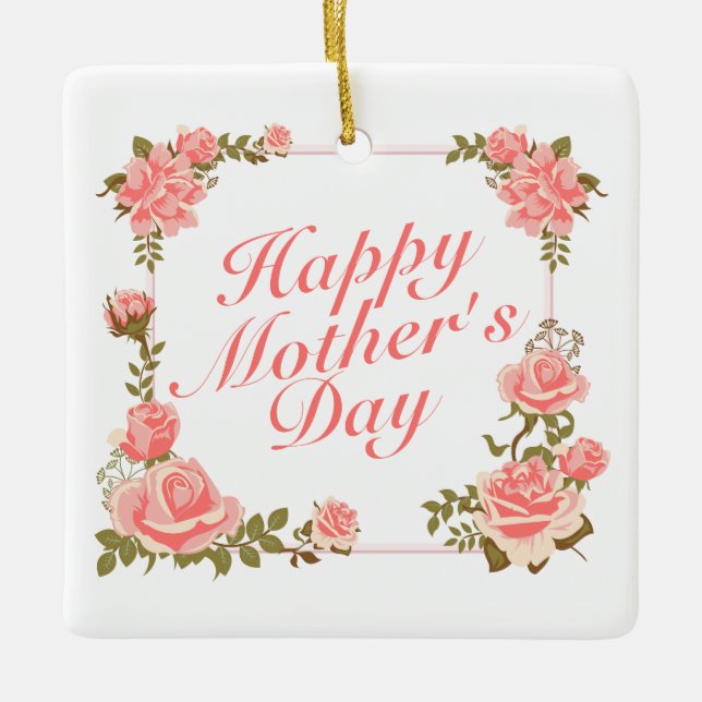 Simple Happy Mother's Day Floral Frame Ornament (Front)