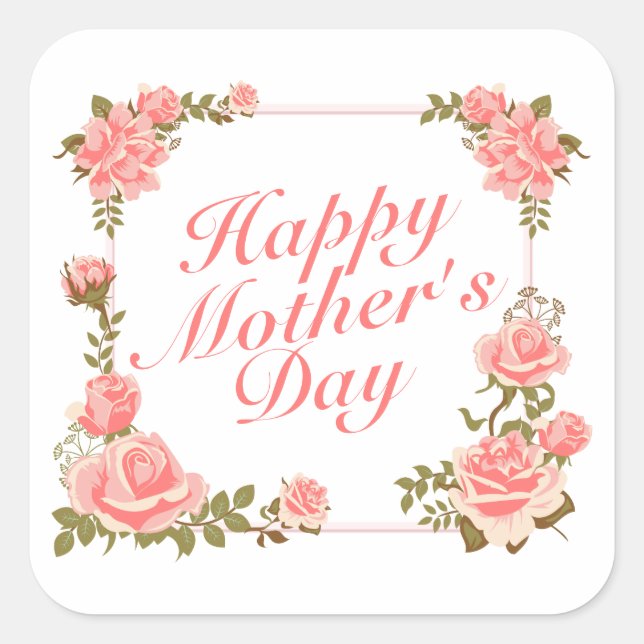 Simple Happy Mother's Day Floral Frame Sticker (Front)