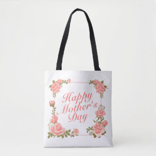 Simple Happy Mother's Day Floral Frame Tote Bag