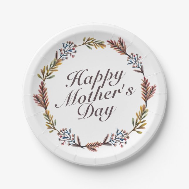 Simple Happy Mother's Day Floral Paper Plate (Front)