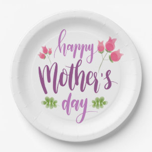 Simple Happy Mother's Day Floral   Paper Plate