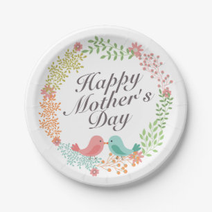 Simple Happy Mother's Day Floral Paper Plate