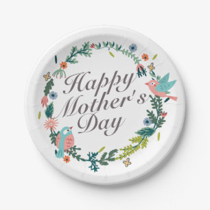 Simple Happy Mother's Day Floral Paper Plate