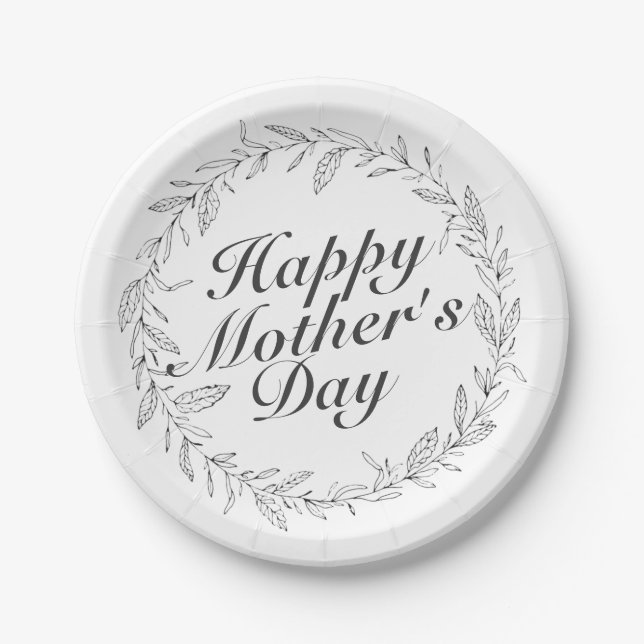 Simple Happy Mother's Day Floral Paper Plate (Front)