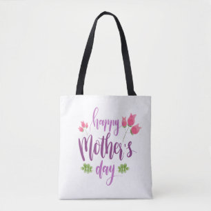 Simple Happy Mother's Day Floral Tote Bag