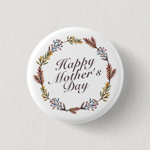 Simple Happy Mother's Day Floral Wreath Button