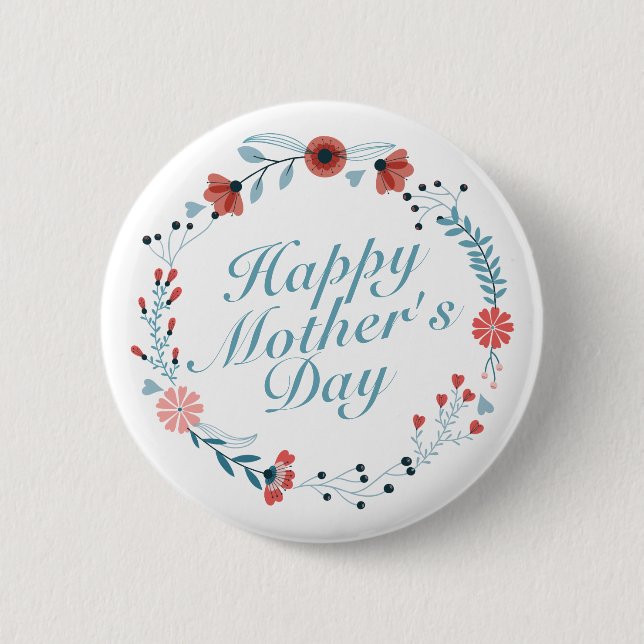 Simple Happy Mother's Day Floral Wreath Button (Front)
