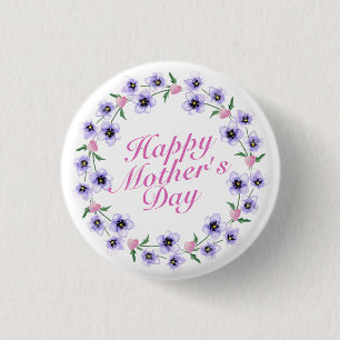 Simple Happy Mother's Day Floral Wreath Button