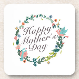 Simple Happy Mother's Day Floral Wreath Coaster