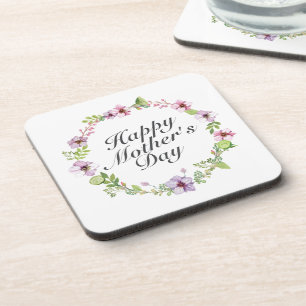 Simple Happy Mother's Day Floral Wreath Coaster