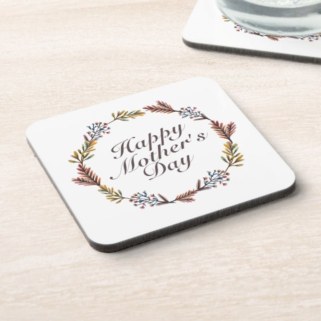 Simple Happy Mother's Day Floral Wreath Coaster (Left Side)