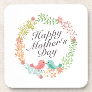 Simple Happy Mother's Day Floral Wreath Coaster