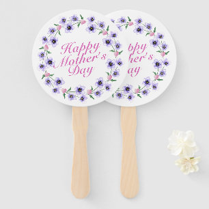 Simple Happy Mother's Day Floral Wreath Hand Fan