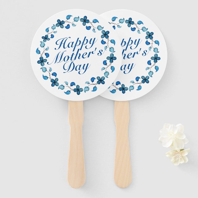 Simple Happy Mother's Day Floral Wreath Hand Fan (Front and Back)